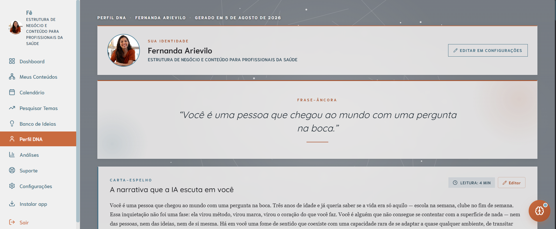 Tela do Perfil DNA na ContextIA