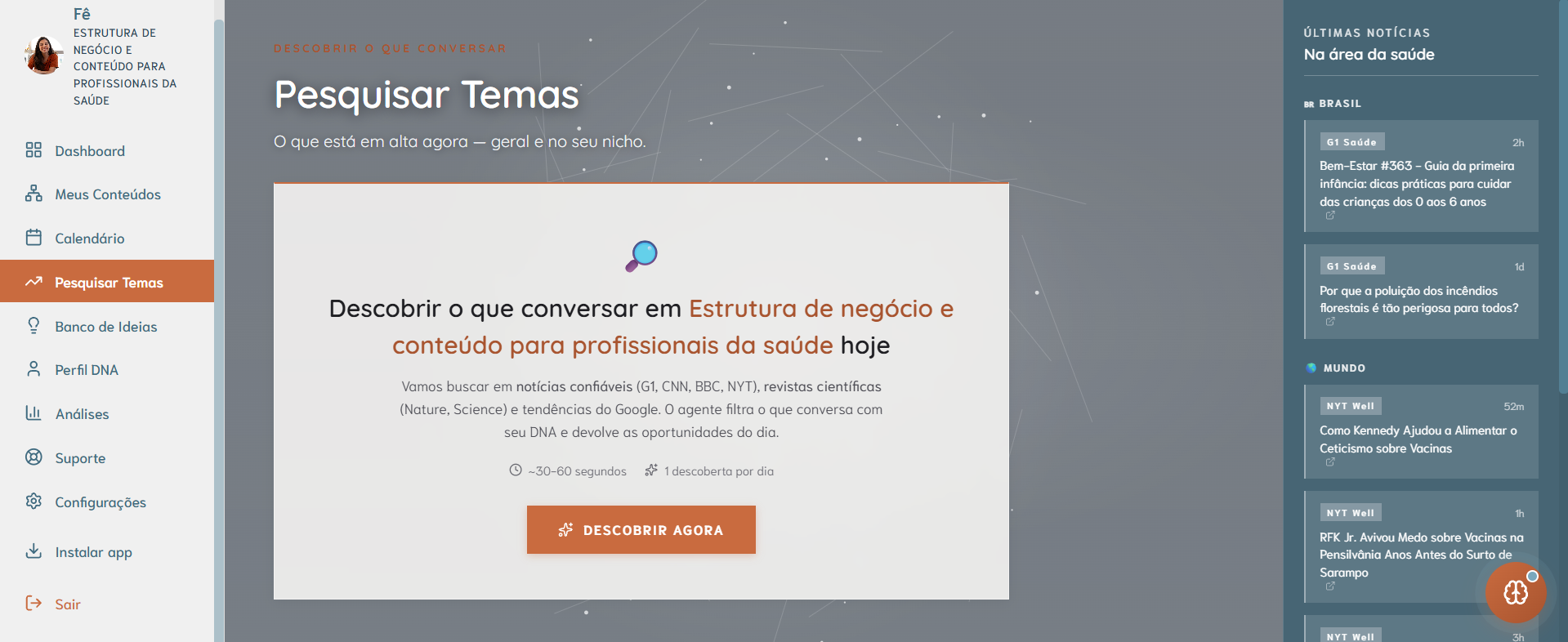 Tela de pesquisa de temas na ContextIA