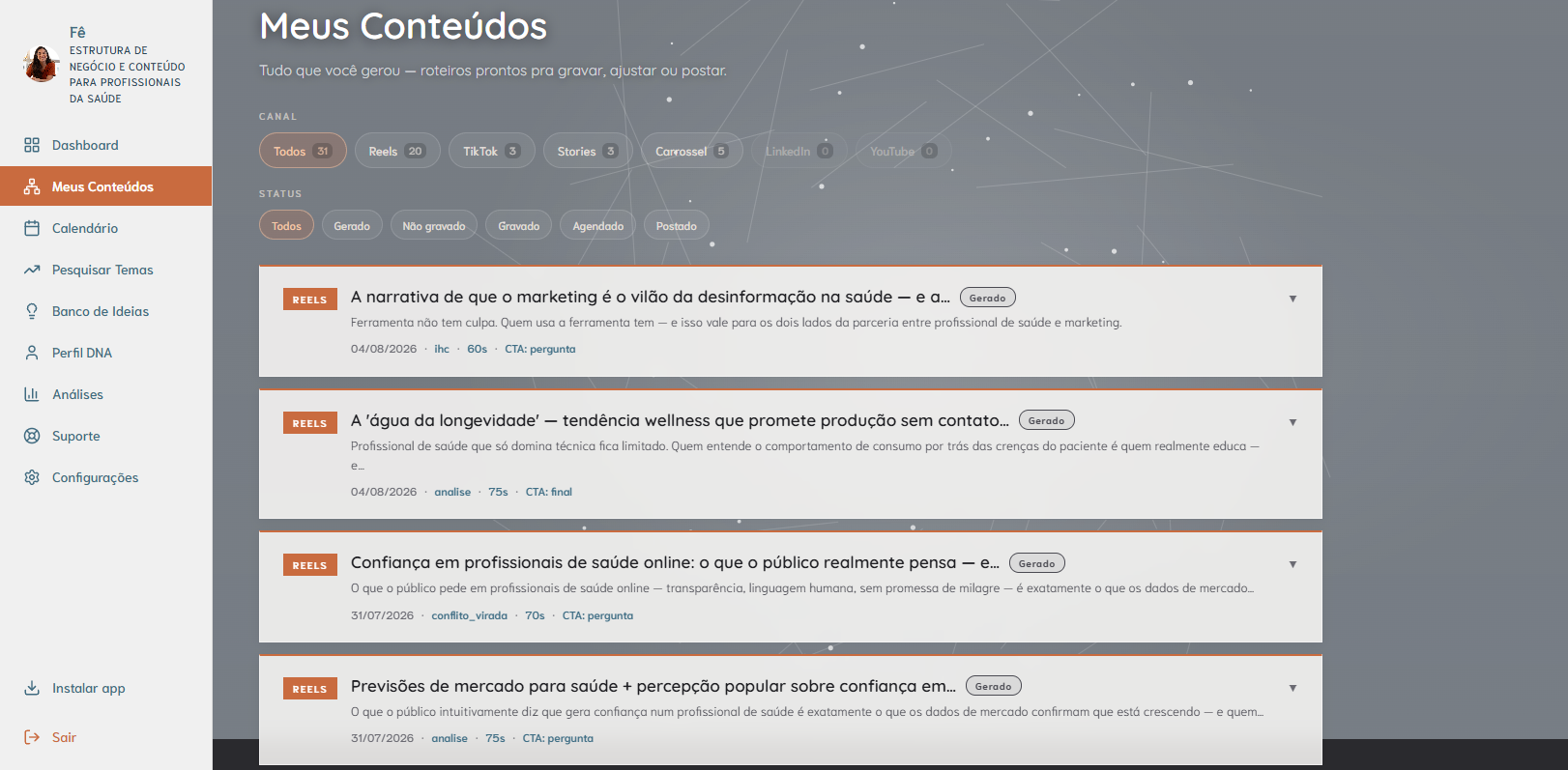 Tela Meus Conteúdos na ContextIA